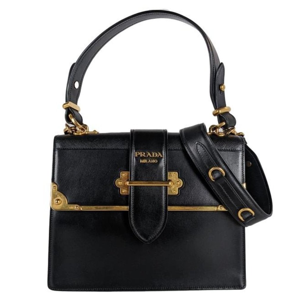 Prada Cahier Top Handle Black Leather Shoulder Bag